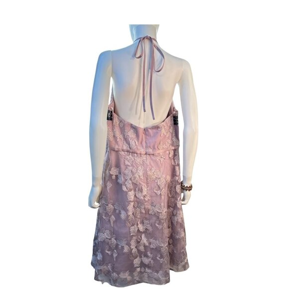 - Oleg Cassini Lavender Halter Dress with Sheer Embroidered Overlay Sz S NWT - Picture 7 of 9